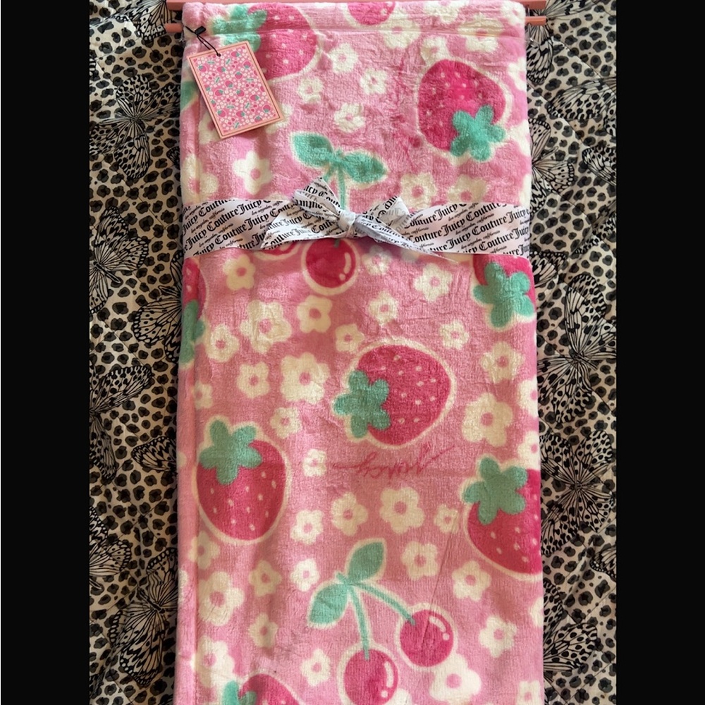 Pink Strawberry & Cherry Plush Throw Blanket